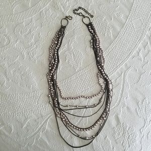 Talbots Layered Antique Gold & Pink Pearl Necklace